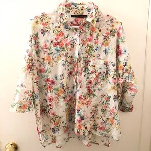 Zara White Floral Blouse, White Floral Top